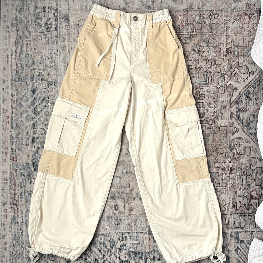 Rare BDG Two-Tone Cargo Pants in Cream and Tan